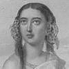 A black and white portrait of Pocahontas.  Pocahontas is the Indian girl who saved Jamestown colony from extinction twice.